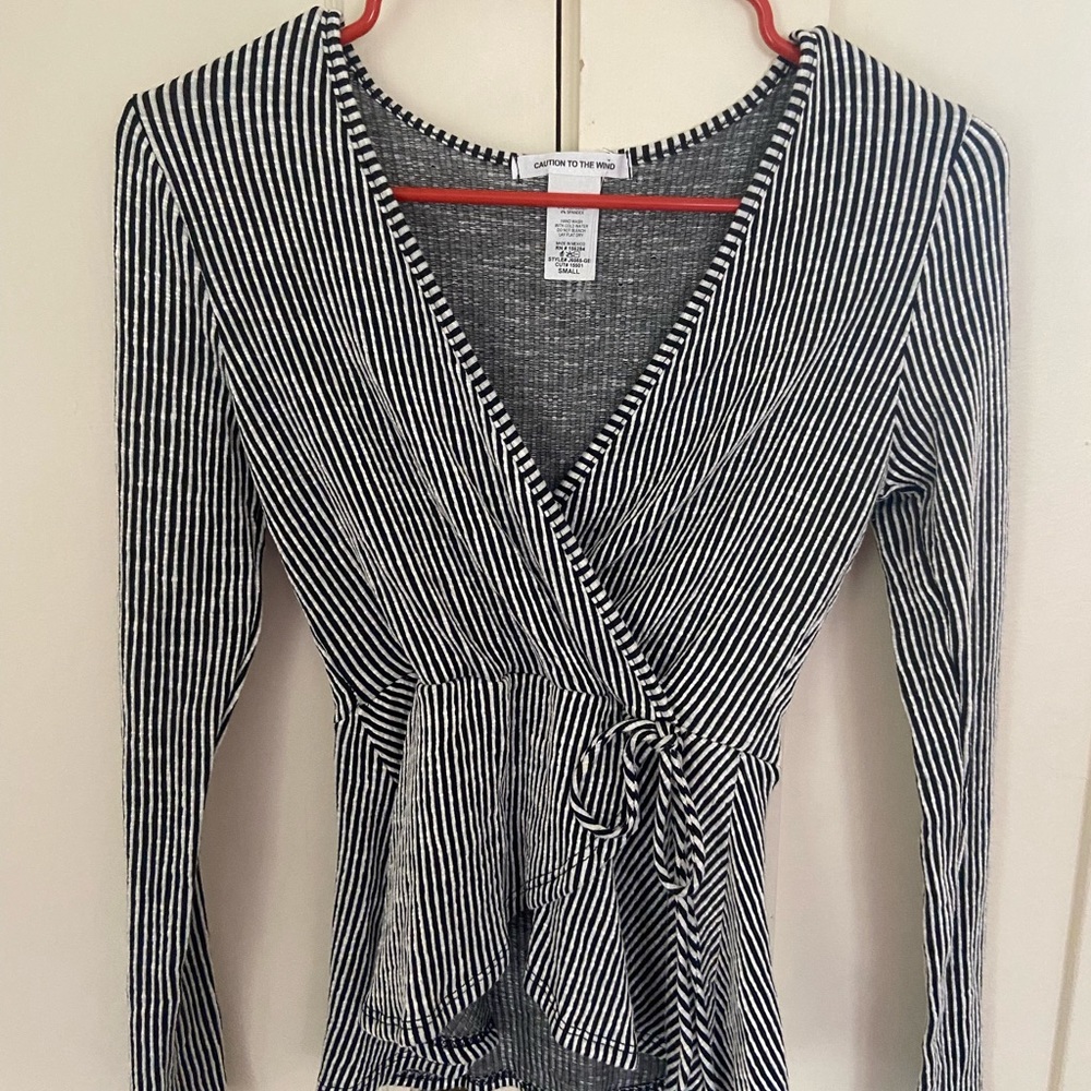 Black & White Striped V-Neck